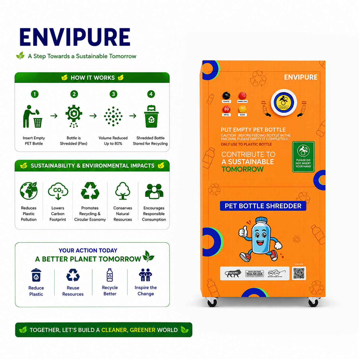 Envipure PET bottle shredder and recycling process