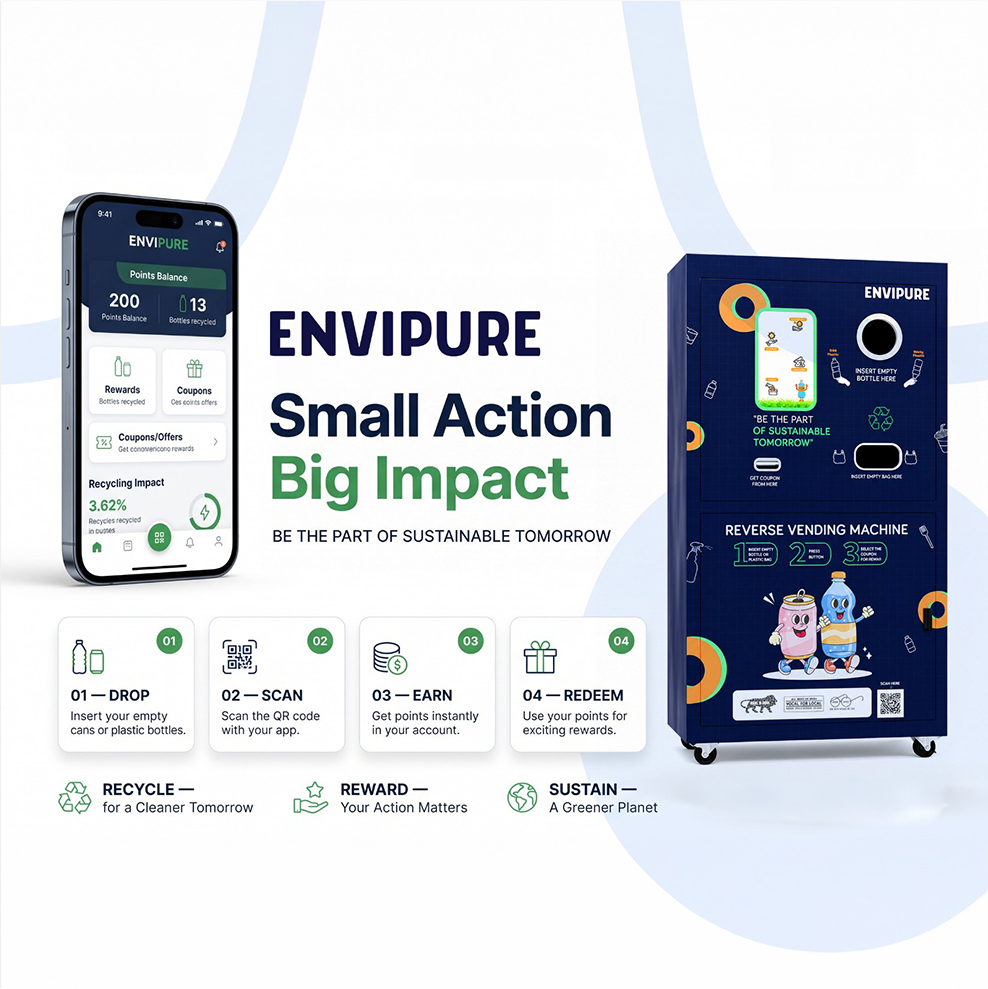 Envipure RVM Pro reverse vending machine with sustainability message