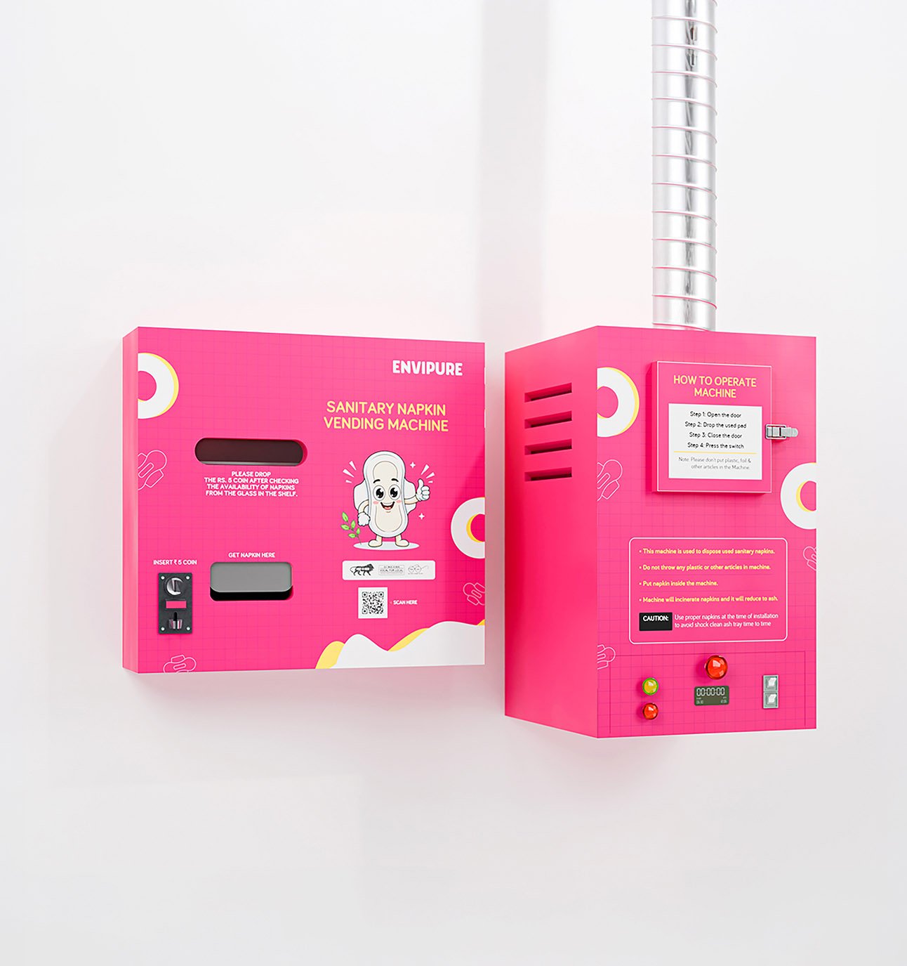 Sanitary pad vending and disposal machines