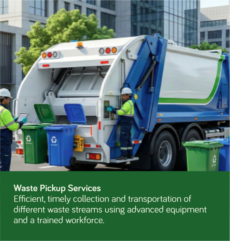 Waste pickup services including efficient collection and transportation of different waste streams